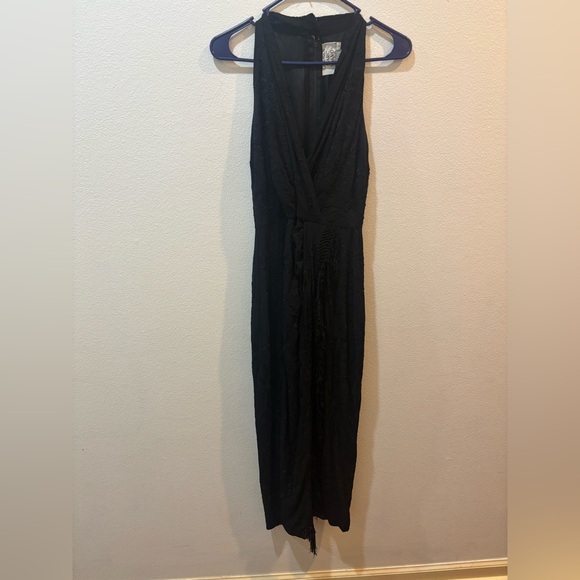 Vintage Carmen Marc Valvo Silk Black Backless Embroidered Fringe Dress Gown Sz 6 - Picture 6 of 12